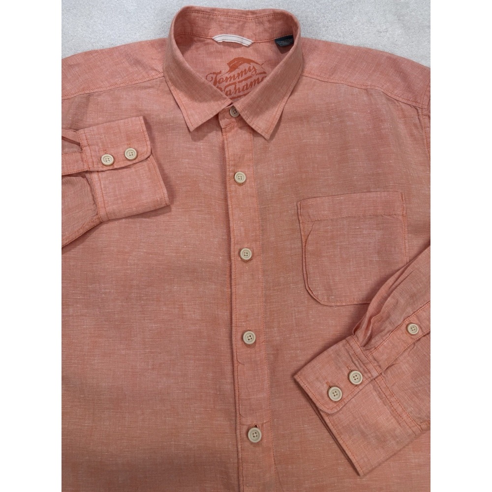Tommy Bahama Linen Shirt Mens XL Orange Long Sleeve Relax Hawaiian Button Up